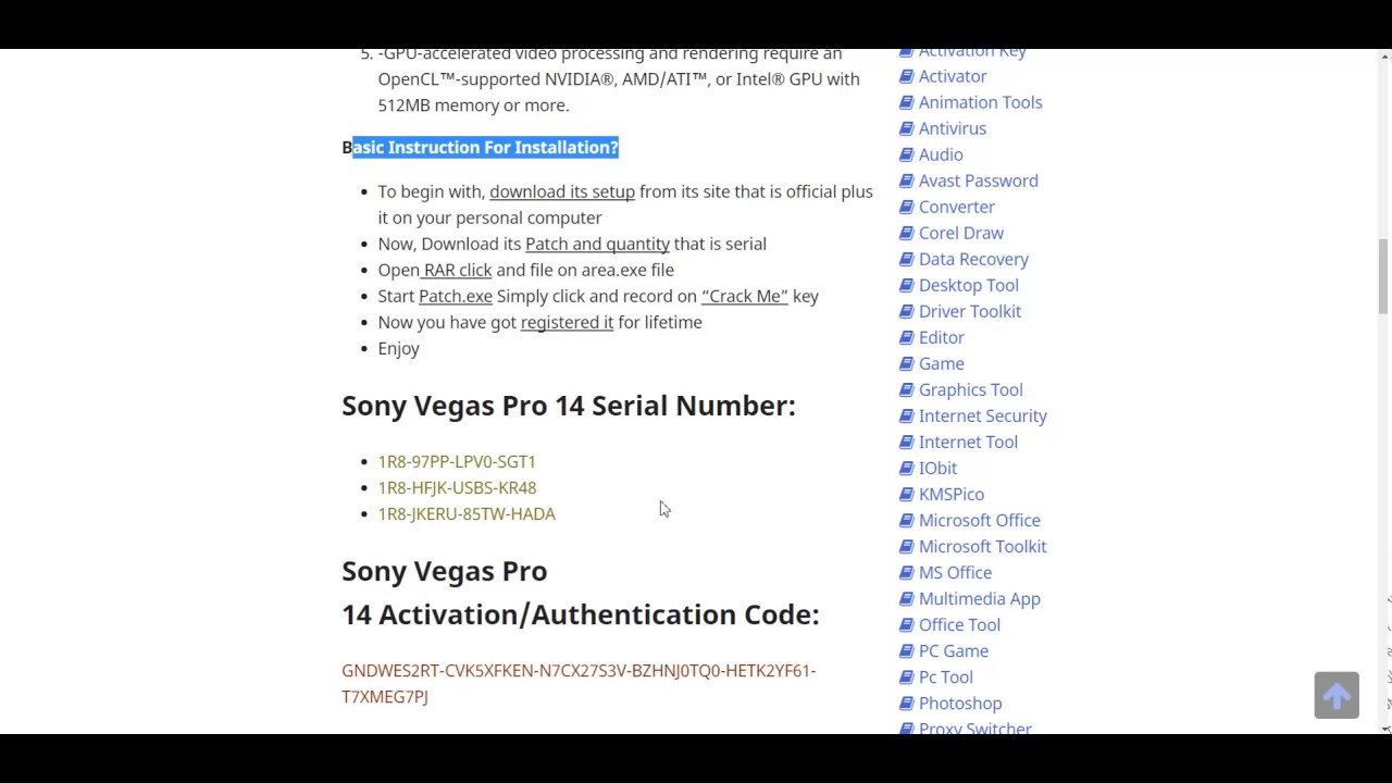 sony vegas pro free serial number
